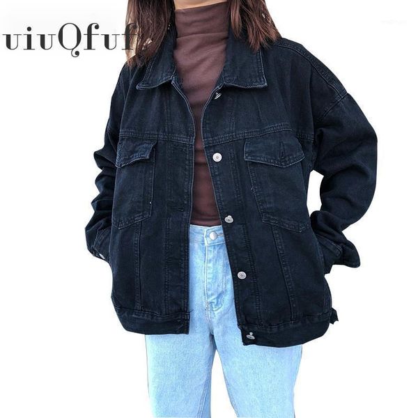 

black denim jacket casual vintage women's coats streetwear outwear loose female long sleeve autumn winter girls korean 1, Black;brown