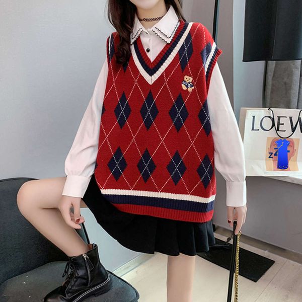 

women's vt with wtern knitted waistcoat, v-neck, loose inside, autumn and winter sleevels sweater, vt, shoulder, college style, Black;white