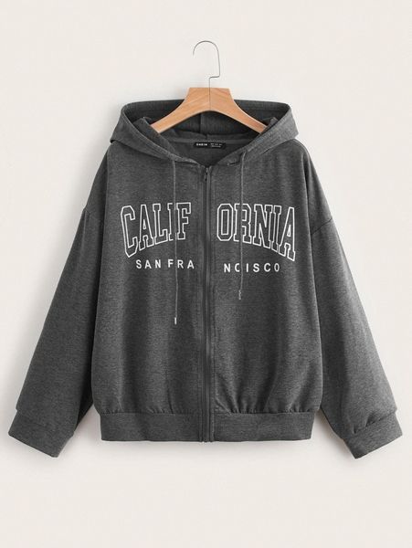 

letter graphic zip up hoodie 74g8#, White;black