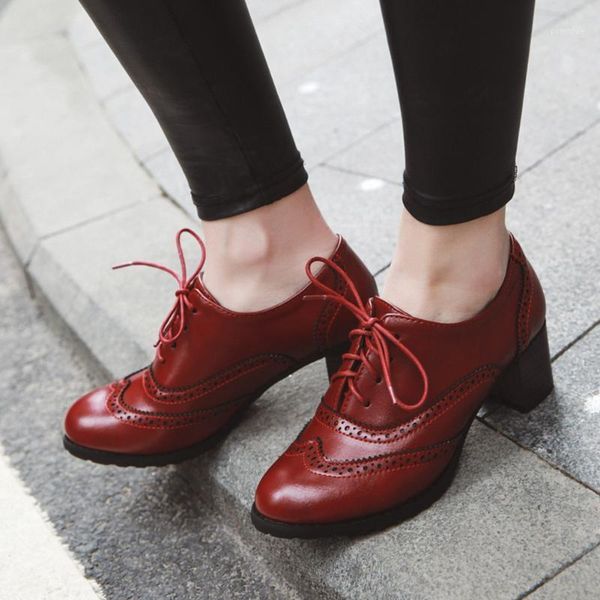 

dress shoes sarairis 2021 big size 43 square heels shoelaces vintage british style ladies pumps spring women brogue casual female1, Black