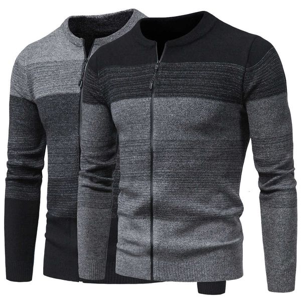 

fashion knitted coat men's spring autumn trend color matching slim sweater jacket, Black;brown
