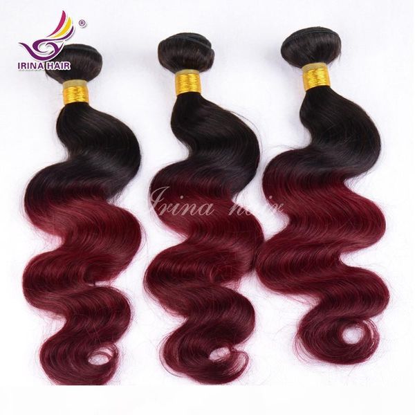 

irina ombre 100% human hair extensions 1b burgundy two tone color 12-26inch 3pcs lot malaysian virgin hair body wave, Black