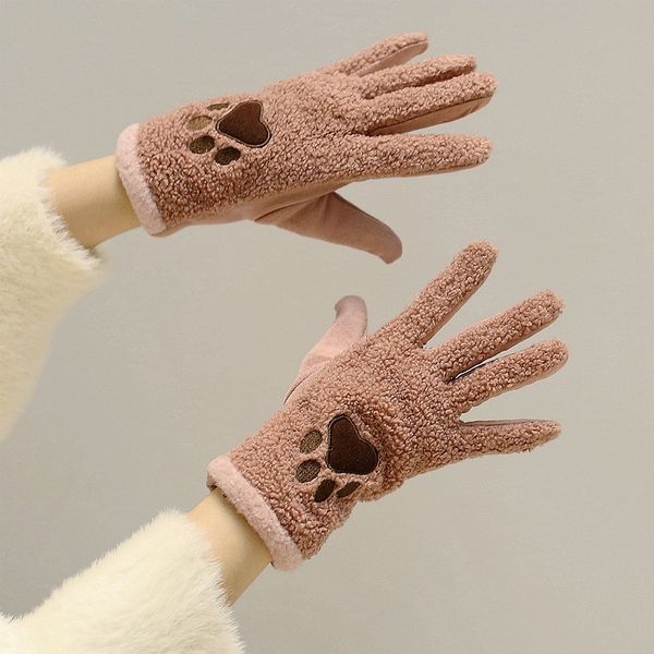 

cute bear claw female student five fingers plush warm cycling gloves autumn and winter touch screen