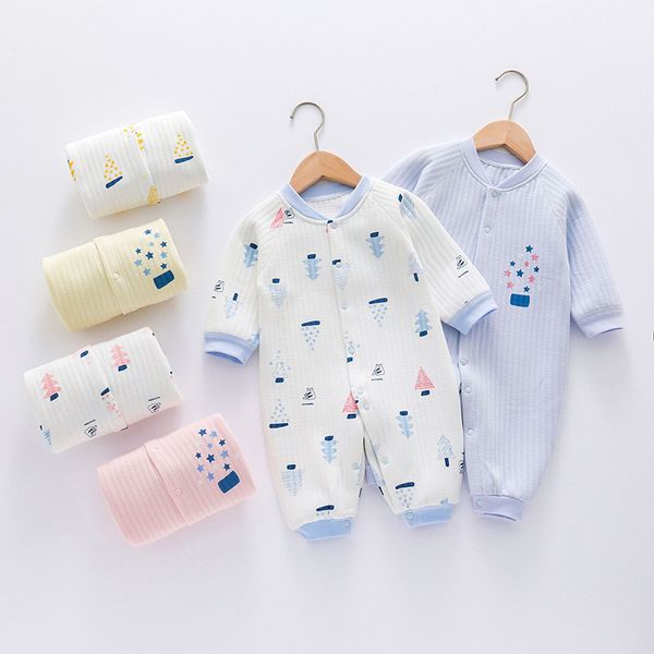 

мальчики и девочки теплый creeper комбинезон новорожденный чистый хлопок беззкая трехслойная проволока теплый ребенок сплит одежда одежда la, Blue