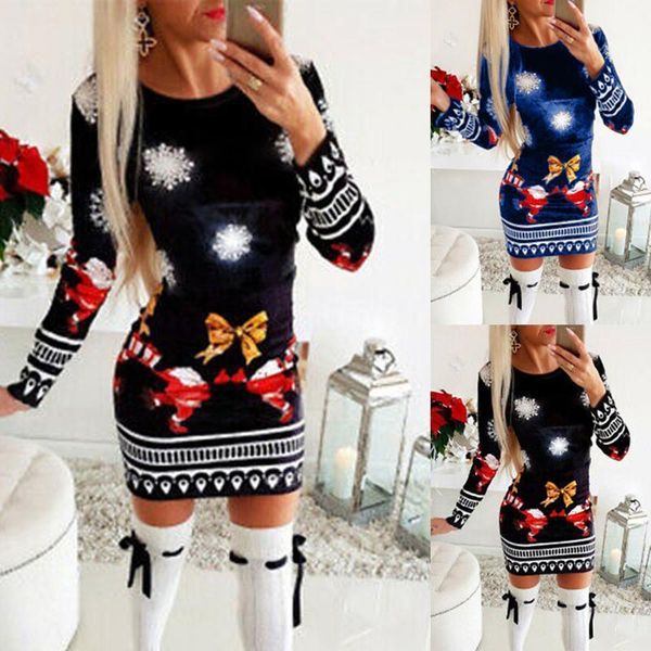 

#53 womens christmas mini dress ladies long sleeve xmas jumper dresses new style for winter casual vestido de mujer1, Black;gray