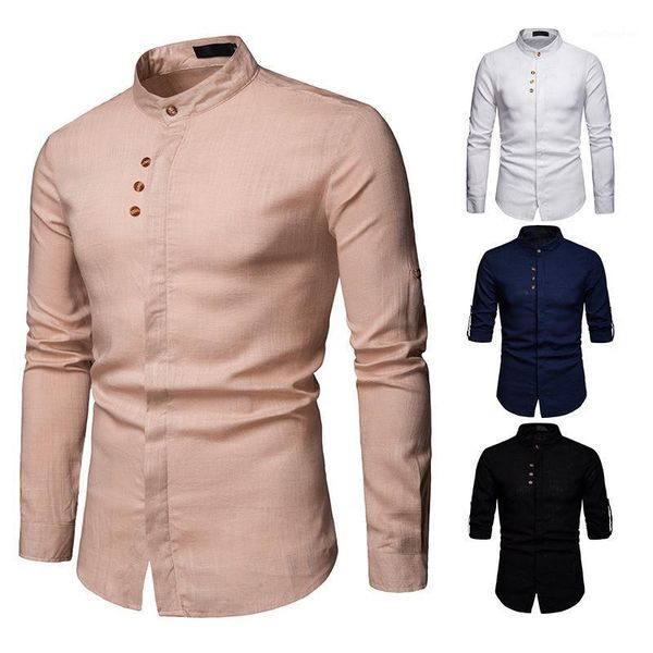 

men's 2020 new cotton linen shirt spring business casual fashion trend linen long sleeve shirt dropshipping clothes1, White;black