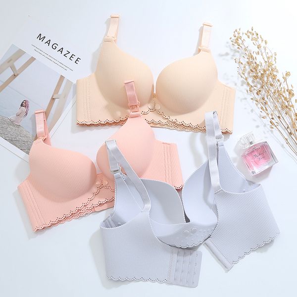 

один кусок беременные женские нижнее белье нет следа собери против провисания грудью бюрю бюстгальтеры передней кнопки пружины и летние, White