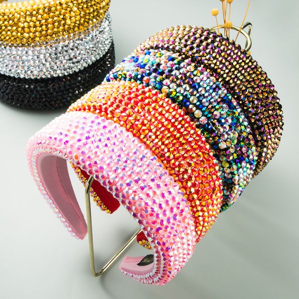 

2021 women's full crystal rhinestone hairband sponge embellished padded headband girls handmade beaded headwear jewelry gifts kimter-l9