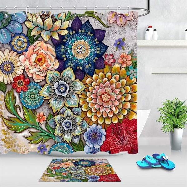 

boho floral shower curtains for bathroom decor bright fabric blossom modern farmhouse colorful bouquet printed bath curtains1