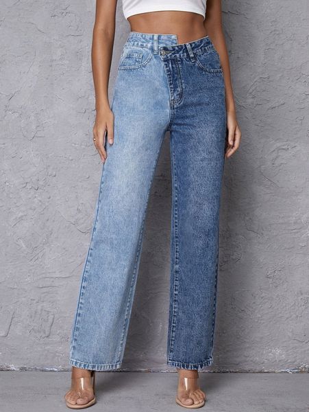 

notch waist two tone jeans t4kj#, Blue