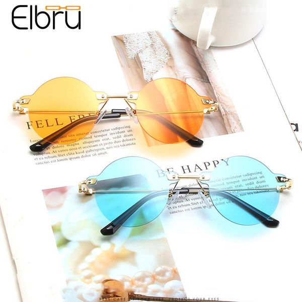 

sunglasses elbru vintage round rimless women fashion metal frame sunshades ocean color lens street snap sun glasses uv400 unisex, White;black