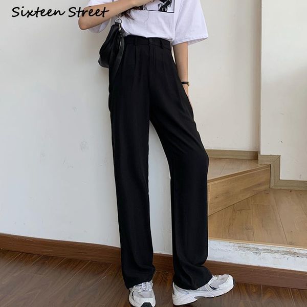 

women's pants & capris spring autumn office lady solid full length loose female trousers high waist slim straight women suit korean 202, Black;white