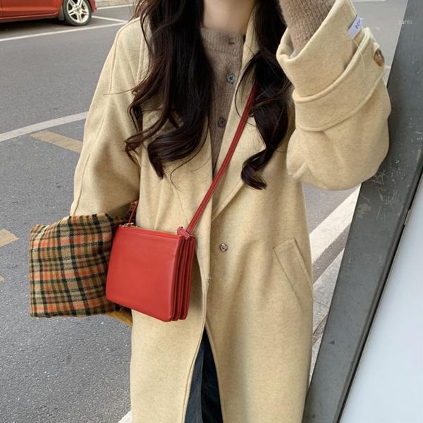 

autumn winter new women's loose casual solid color retro plush woolen coat1, Black