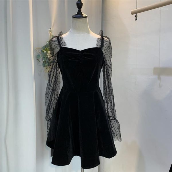 

annual dress woman wind lace small black skirt velvet small full dress skirt1, Black;gray