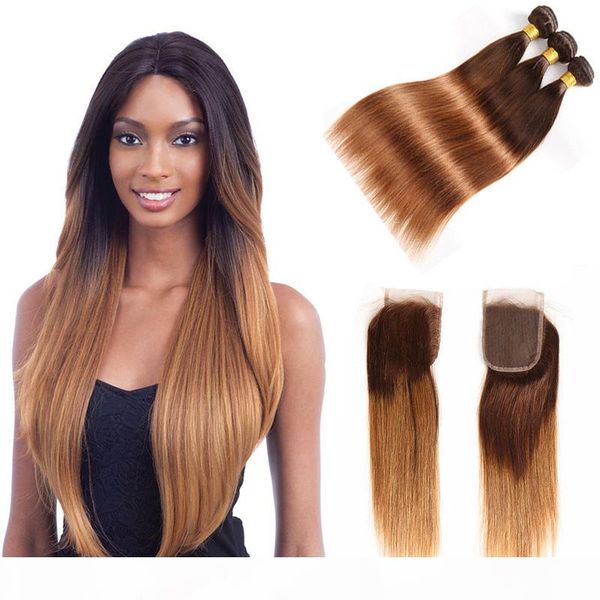

ombre malaysian straight human hair bundles with 4x4 lace closure 4 30# blonde malaysian human hair weave 3 4 bundles with closure, Black;brown