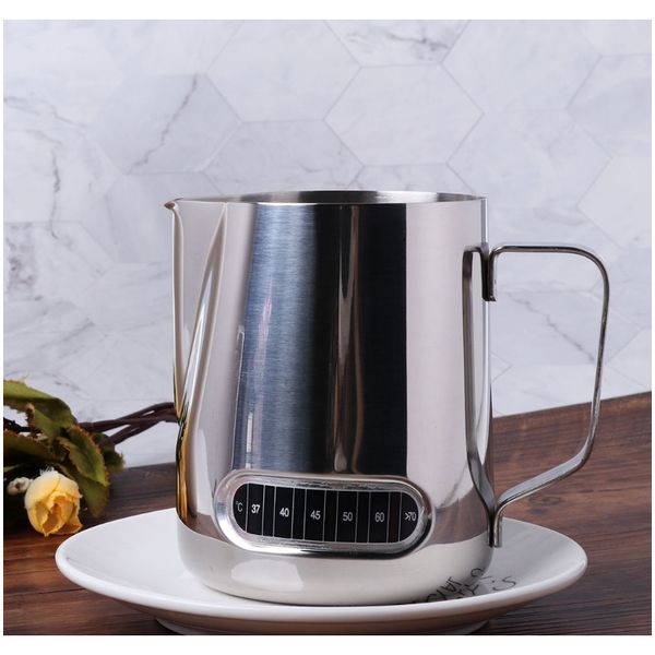 

stainless steel milk frothing jug barista coffee pitcher with thermometer 600ml stainless steel office f wmtqpg