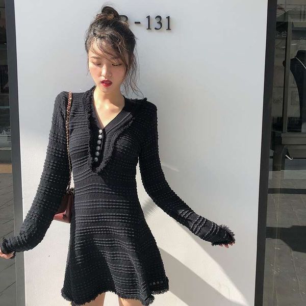 

very fairy small fragrance knitting dress summer french style platycodon zhixun skirt, Black;gray