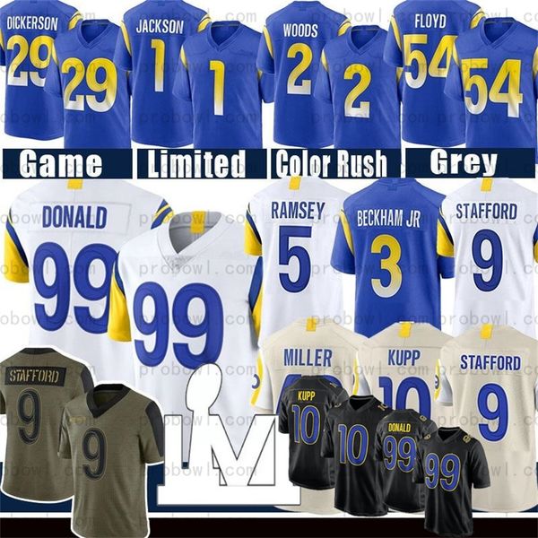

99 aaron donald matthew stafford football jersey van jefferson jalen ramsey andrew whitworth odell beckham jr. von miller robert woods 10 co, Black;red