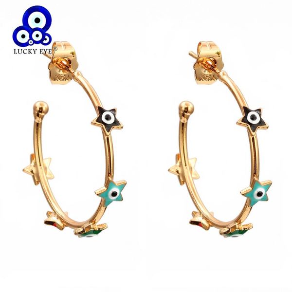 

dangle & chandelier lucky eye star evil stud earrings gold color copper circle colorful fashion jewelry for women ladies girls ey6428, Silver