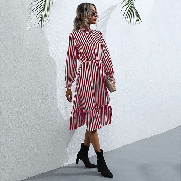 

hepburn fall / winter 2020 striped style long sleeve red pullover french high collar dress for women, Black;gray