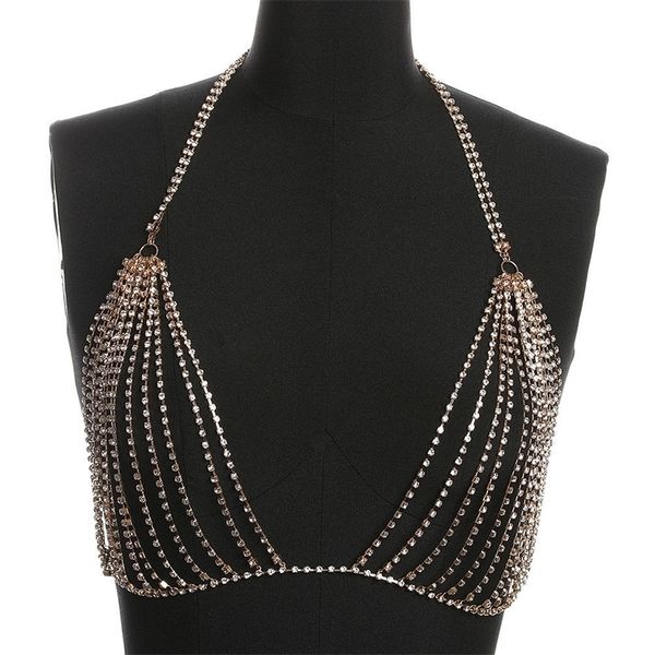 

1 piece new fashion shiny crystal rhinestone bra chest body chains bikini jewelry gift for women t200508, Silver