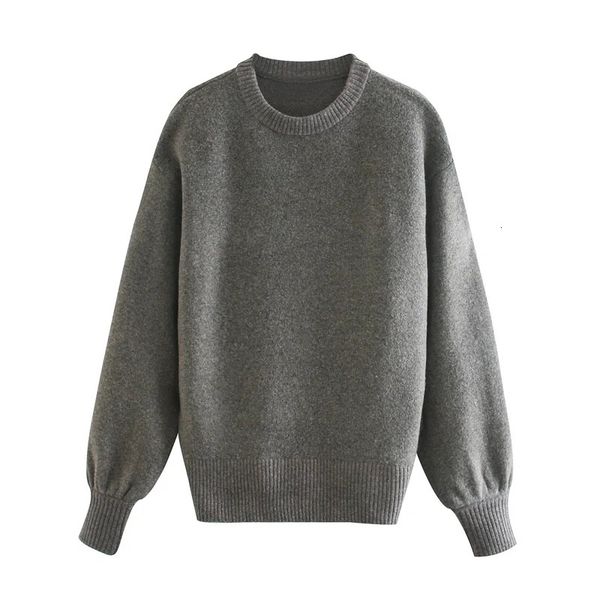 

2021 new women temperament simple solid color sweater female puff sleeve round neck chic, White;black