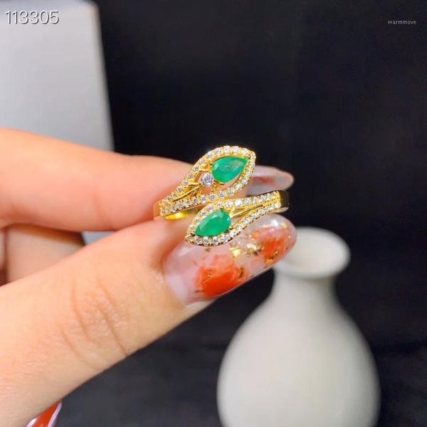 

new natural emerald ring for women silver ring fine jewelry heart style natural real gem 925 sterling silver girl gift1, Golden;silver