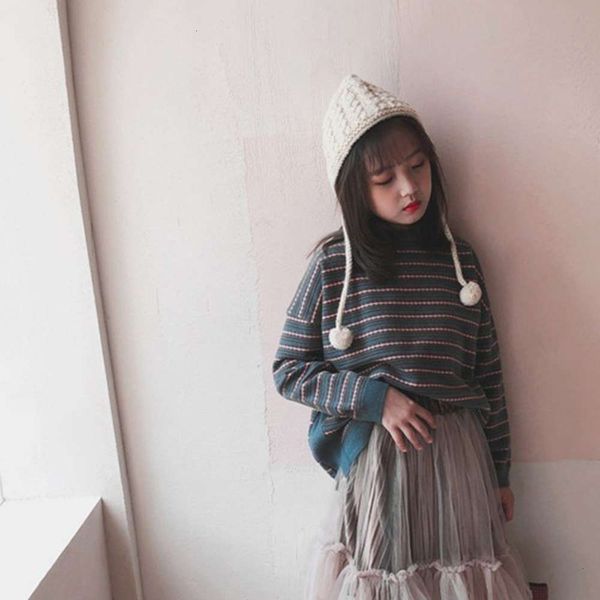 

new children's clothing winter autumn and girls' korean striped sweater, Blue