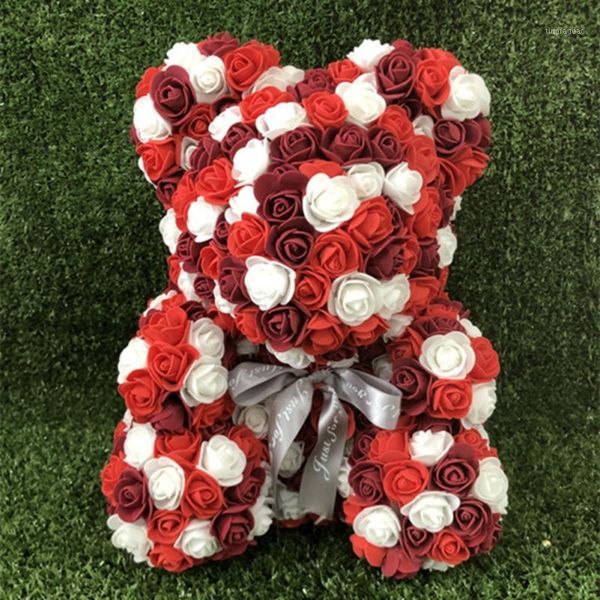 

decorative flowers & wreaths artificial rose teddy bear with ribbon bow muilticolored pe foam flower doll romantic anniversary birthday vale