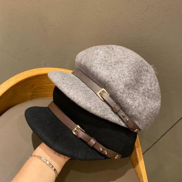 

202011-yu899244944 autumn winter wool belt lady octagonal hat women leisure beret cap wholesale, Blue;gray