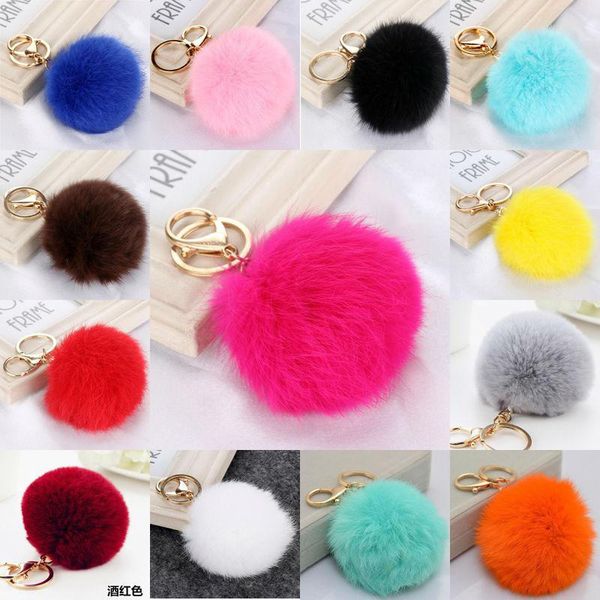 

22 colors fashion pink rabbit fur ball keychain bag plush car key holder pendant key chain rings for women 2020 new fashion jewelry, Black