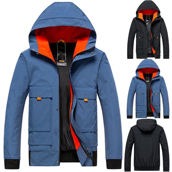

men's autumn winter casual fashion patchwork hoodie zipper outdoor sport coat drop shipping independent station size selling, Black;brown