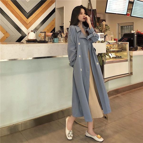

spring 2020 new double breasted cross knee windbreaker korean chic small wool coat women's medium length1, Tan;black