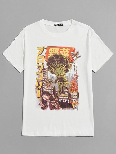 

romwe x ilustrata guys cartoon figure graphic tee l716#, White;black