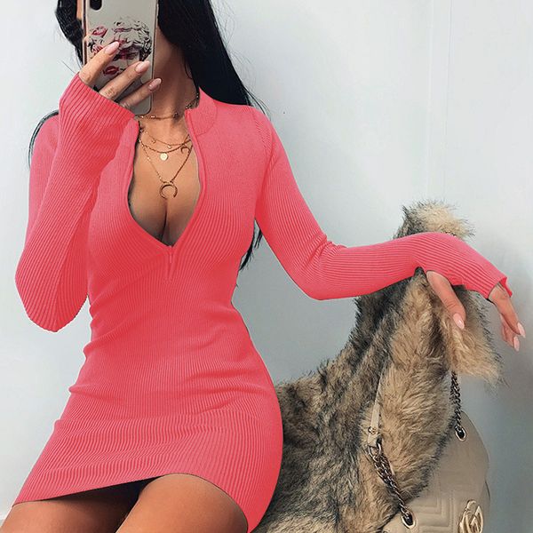 

womens dress new autumn and winter women's clothing long-sleeved dress wild neckline zipper slim skirt, Black;gray