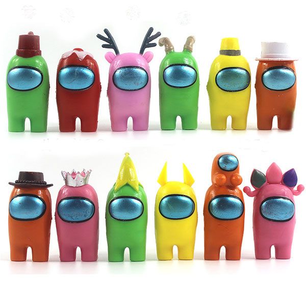 

2020 7-9cm among us game dolls handle 6 types of mixed hair with one card and 2 types