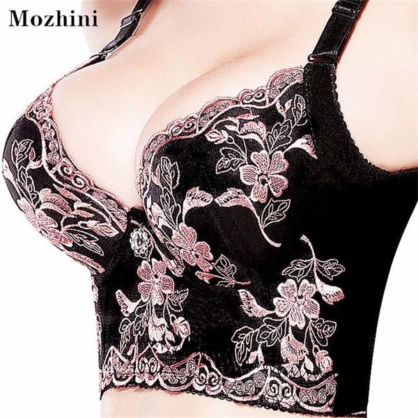 Mozhini Sexy Push-Up Minimizer Spitze Vollbusige Bhs Für Frauen Verstellbaren Riemen Bügel Dünnen Bh Sexy Perlen Push-Up Bhs Sammeln LJ200821