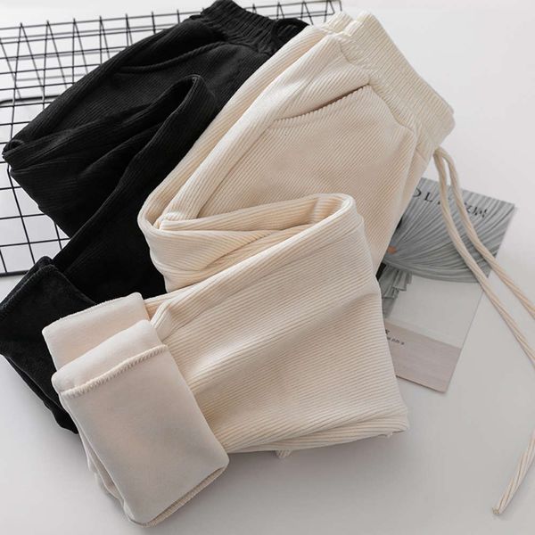 

chenille thickened mink father pants women's loose slim cashmere casual leggings, Black;white