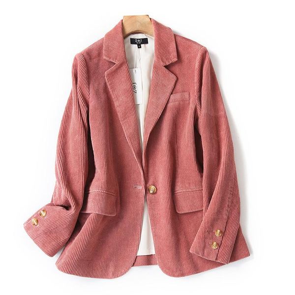 

casual 100% cotton pink corduroy blazers for women single button suit spring autumn office lady suit jacket female, White;black