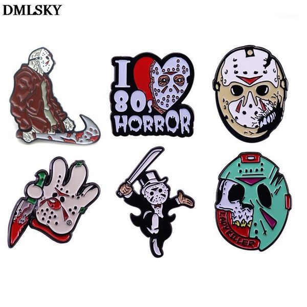 

dmlsky friday the 13th pins horror killer jason voorhees brooch metal badge for clothes shirt collar enamel pin fans gifts m46041, Gray
