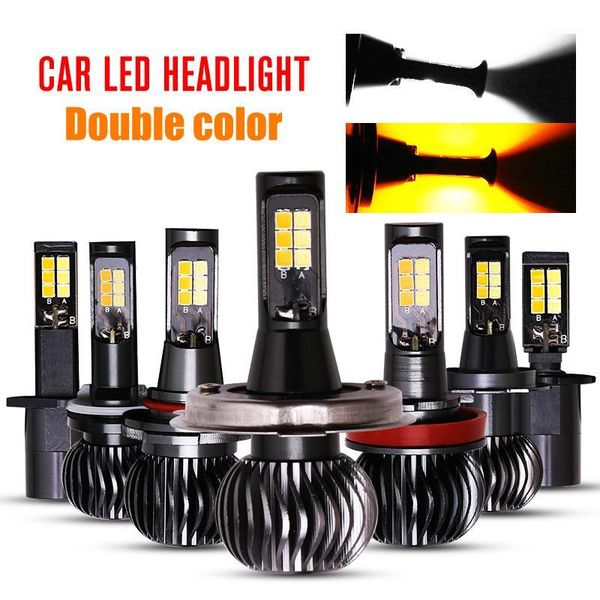 

2pcs/set dual color h1 h3 h7 h8 h9 h11 9005 9006 880 881 led fog lamp headlight h4 hi/lo beam front head bulb white yellow 12v1