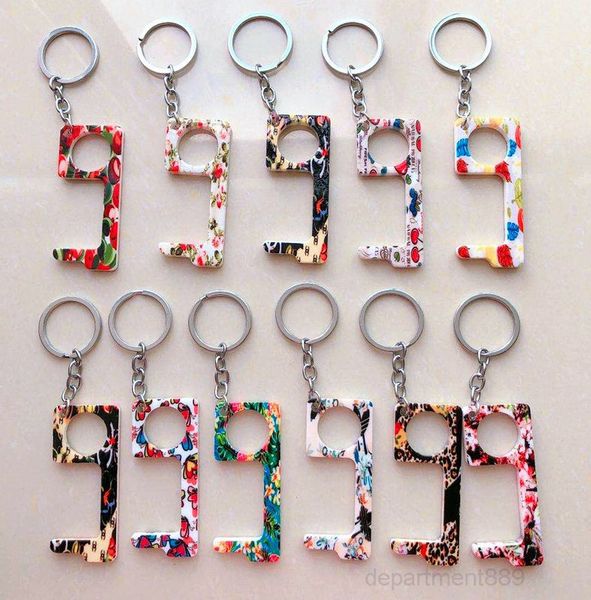 

a-portable keychain safety key chain acrylic tassel pendant contactless button edc door opener press elevator tool dhf1235