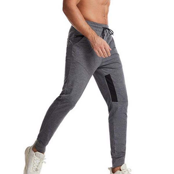 

new trend summer fitness sports trousers men's stitching tight-fitting jogging pure color casual comfortable fashion foot pants, Black