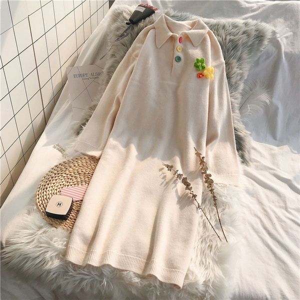 

2021 new dressed as the woman autumn/winter lapel loose dress and in a lazy korean style blouse long casual nightgown zu0v, White;black
