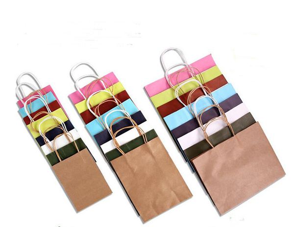 Moda İşlevli Yumuşak Renk Kağıt Torba Kolları ile 21x15x8 cm Festivali Hediye Çantası Yüksek Kaliteli Alışveriş Çantaları Kraft Kağıt