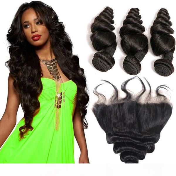 

msjoli brazilian hair loose wave bundles with frontal malaysian virgin hair hand tied lace frontal unprocessed cuticle aligned virgin hair, Black;brown