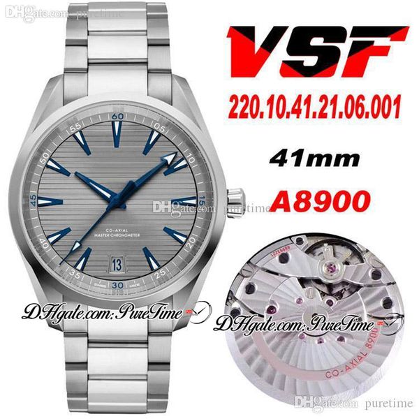 

vsf aqua terra 150m master cal a8900 automatic mens watch 41mm gray textured dial blue hands stainless steel bracelet 220.10.41.21.06.001 su, Slivery;brown