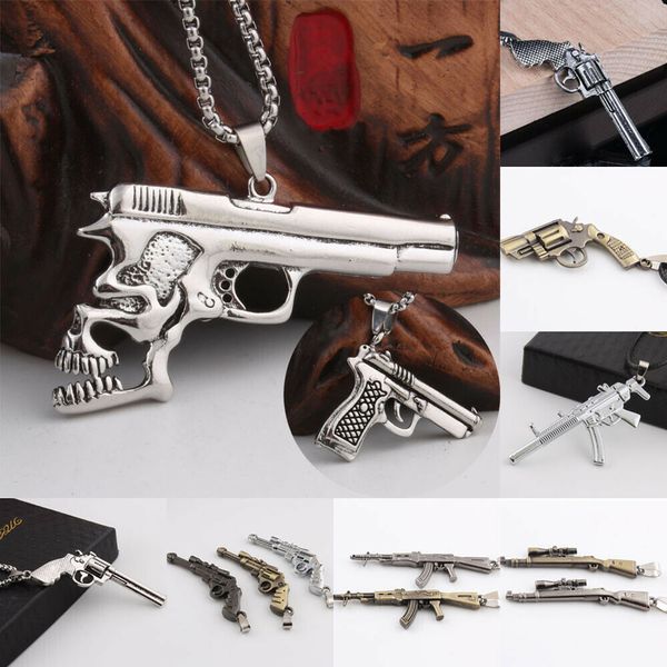 

fashion men women gothic hand gun stainless steel pendant necklace punk style vintage retro hip hop cross necklaces jewelry gifts, Silver