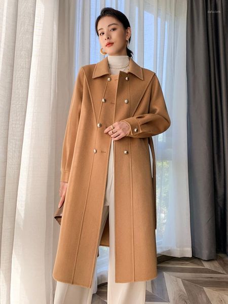 

100% wool coat for women autumn jacket 2020 new arrival double-sided cashmere alpaca coat winter women's long woolen1, Black