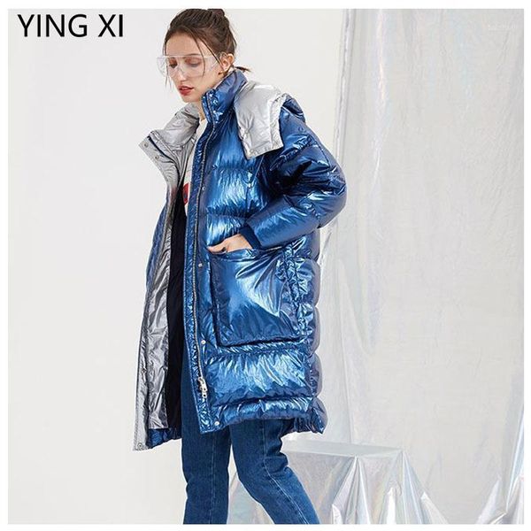 

2019 winter women's mid length new down jacket white duck down hooded big pocket fashion coats1, Black